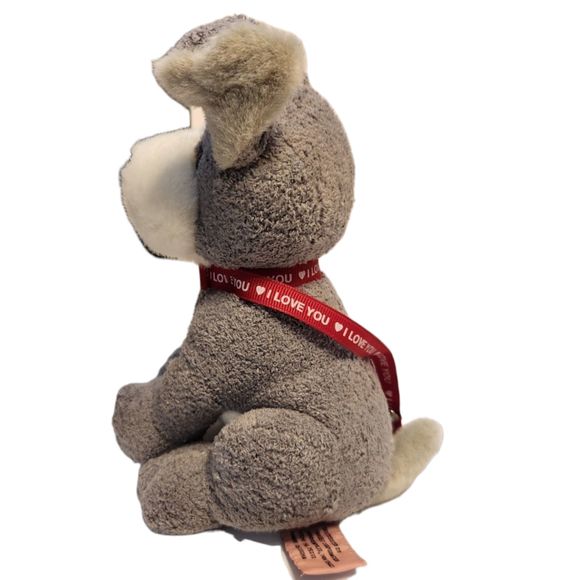Schnauzer Gray and White Dog Stuffed Animal Plush with 'I Love You' collar 8" - Picture 3 of 7
